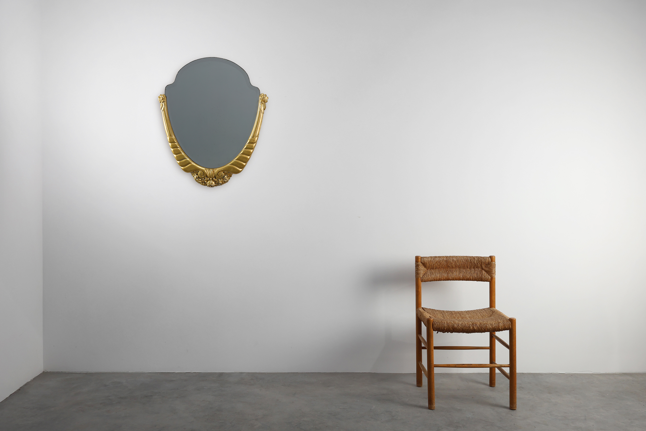 Oval Art Deco carved Gilt Wooden Mirror, France ca. 1920thumbnail